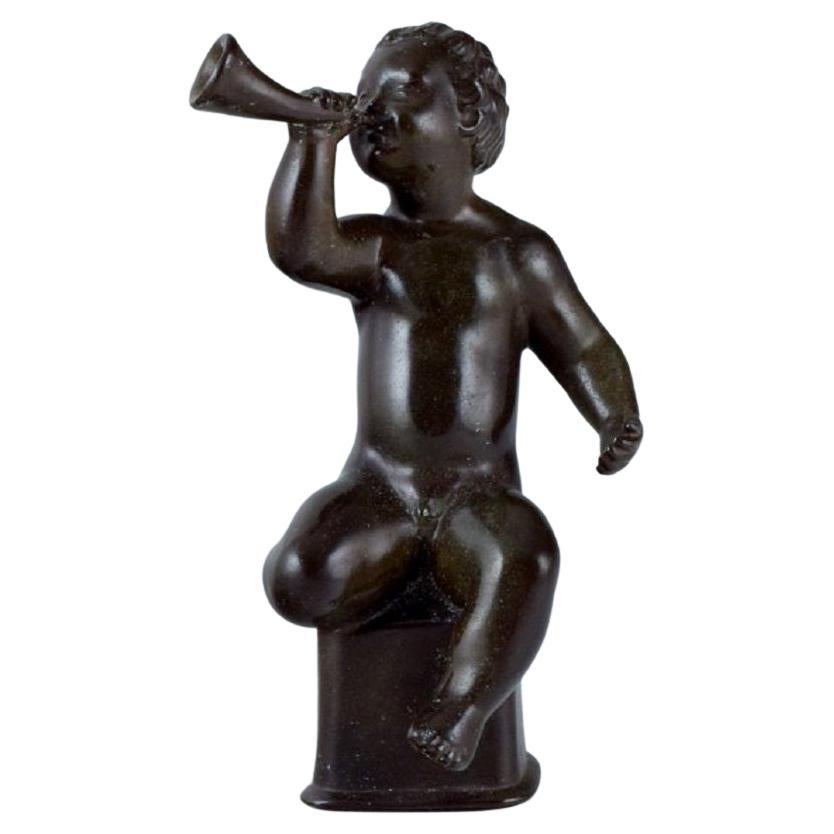 Just Andersen, Sculpture in Disco Metal, Naked Boy Blowing a Horn