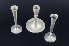 Just Andersen & Selangor Pewter. Three pewter candlesticks.