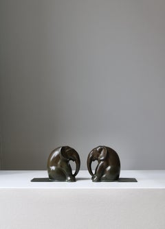 Just Andersen Set of Art Deco Elephant Bookends Disko Metal Model 165, 1930s