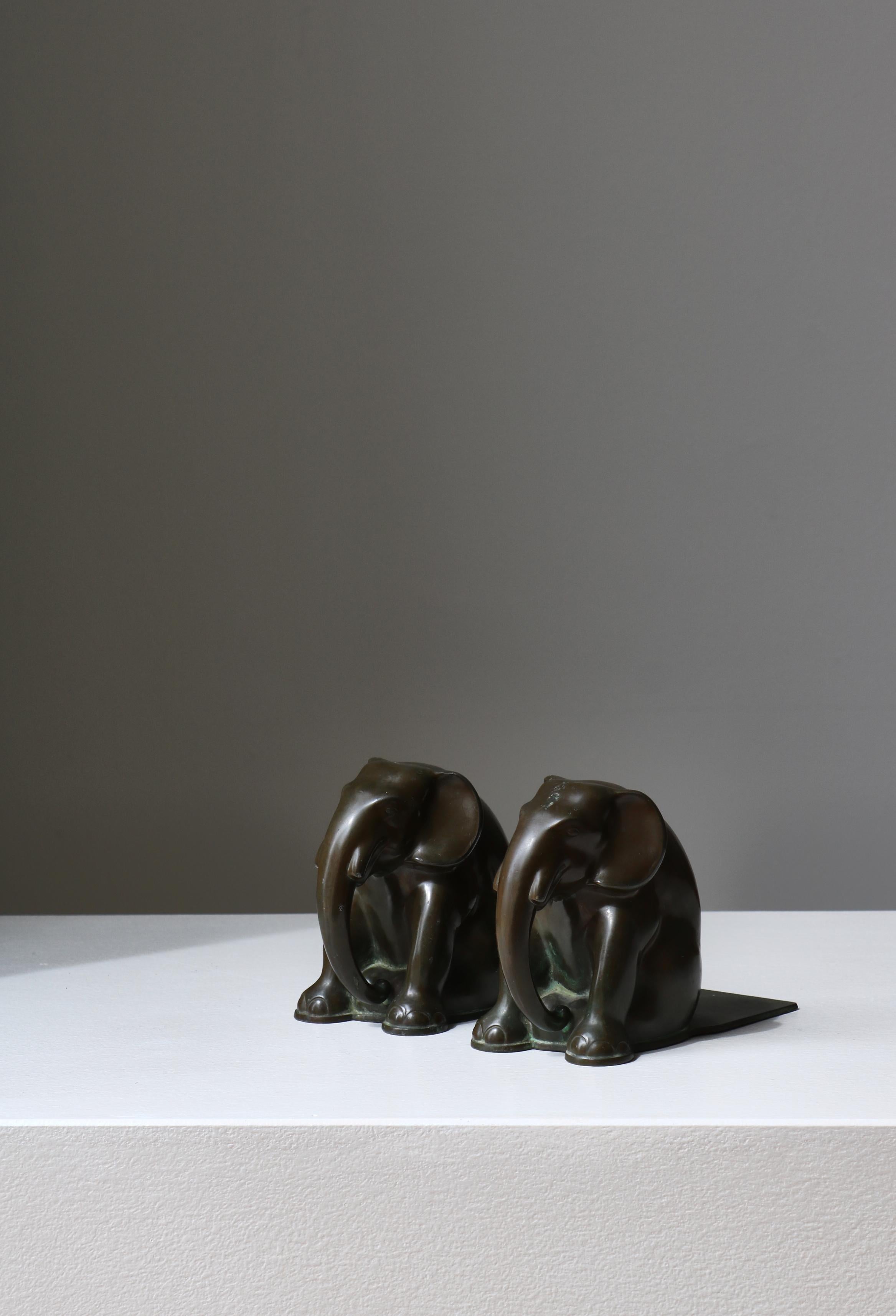 Danish Just Andersen Set of Art Deco Elephant Bookends Disko Metal Model 165, 1930s For Sale