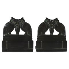 Just Andersen Set of Two Bookends with Owls no 2254 of Disco Metal Denmark 1930s