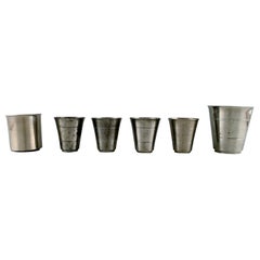 Just Andersen, Six Early Drink Cups in Pewter, 1930s