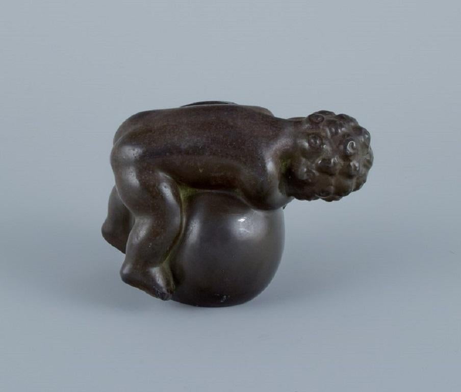 Mid-20th Century Just Andersen, Small Art Deco Vase with Putto in Disco Metal
