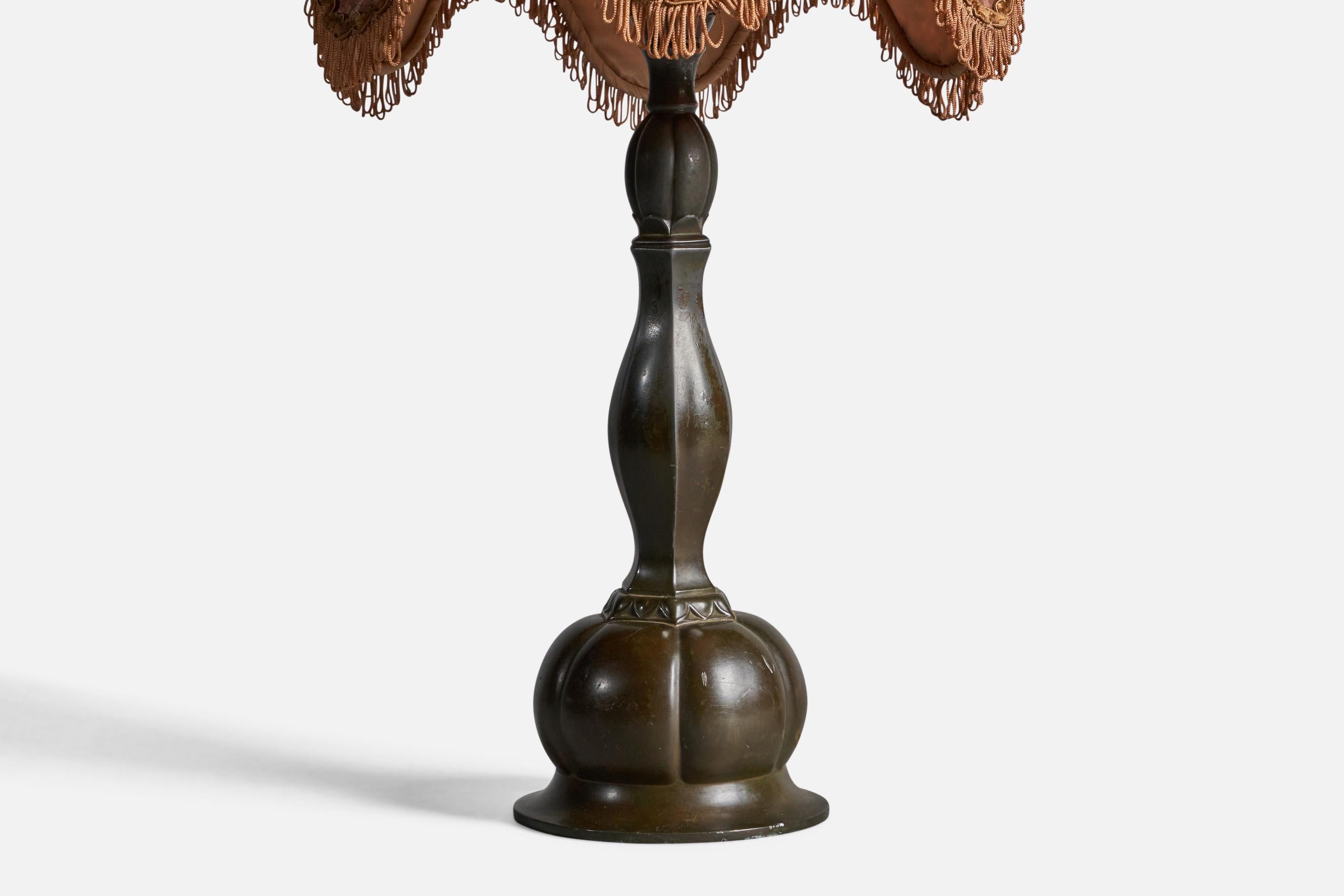 Scandinavian Modern Just Andersen, Table Lamp, Disko Metal, Fabric, Denmark, 1930s For Sale