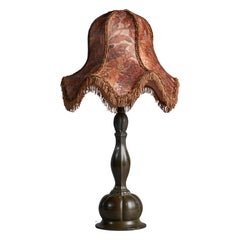 Vintage Just Andersen, Table Lamp, Disko Metal, Fabric, Denmark, 1930s