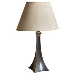 Just Andersen table lamp in tin with vintage lamps shade of raw silk. 1930s