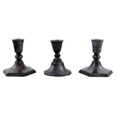 Vintage Just Andersen, Three Candlesticks in Disko Metal, 1940s