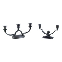 Just Andersen, two candlesticks in "diskometal". 1930/40s.