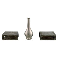 Vintage Just Andersen, Two Matchbox Holders and a Vase in Pewter, 1930s