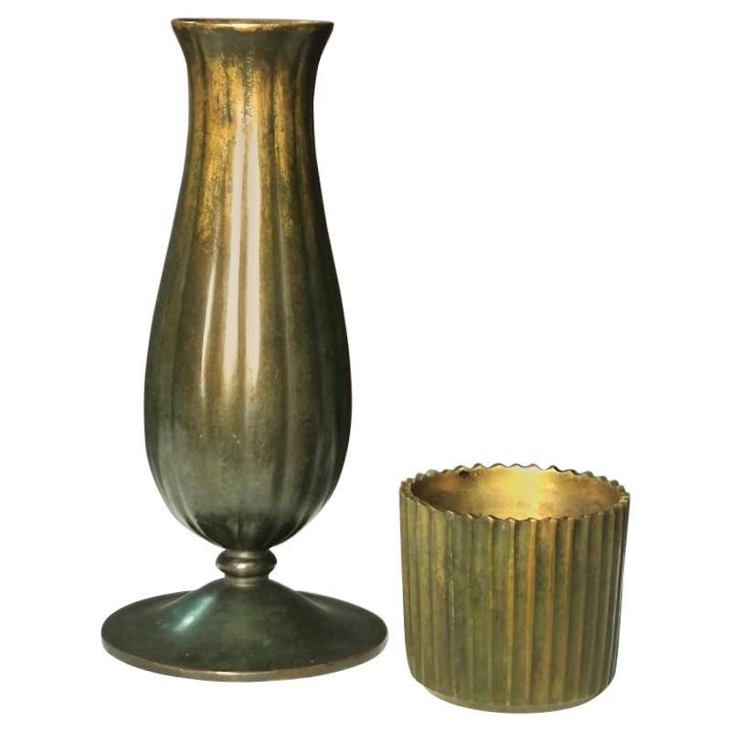 Just Andersen Vase and Cup in Patinated Bronze, Denmark, 1930s