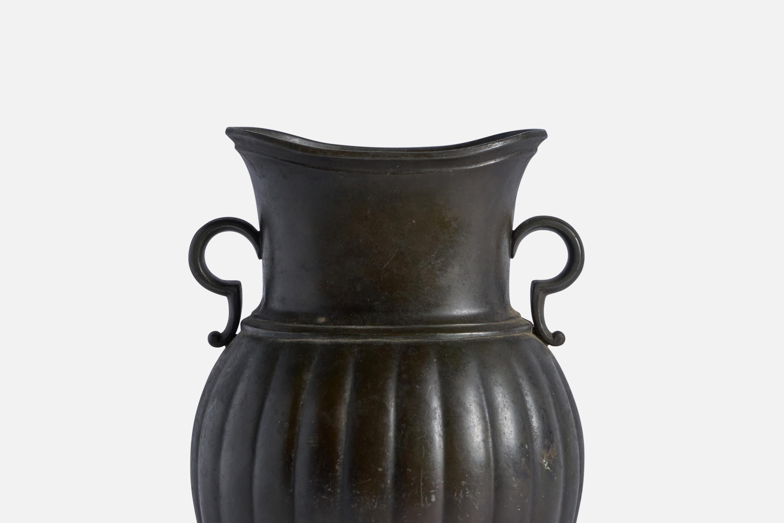 Just Andersen, Vase, Disko Metal, Denmark, 1940s In Good Condition For Sale In High Point, NC