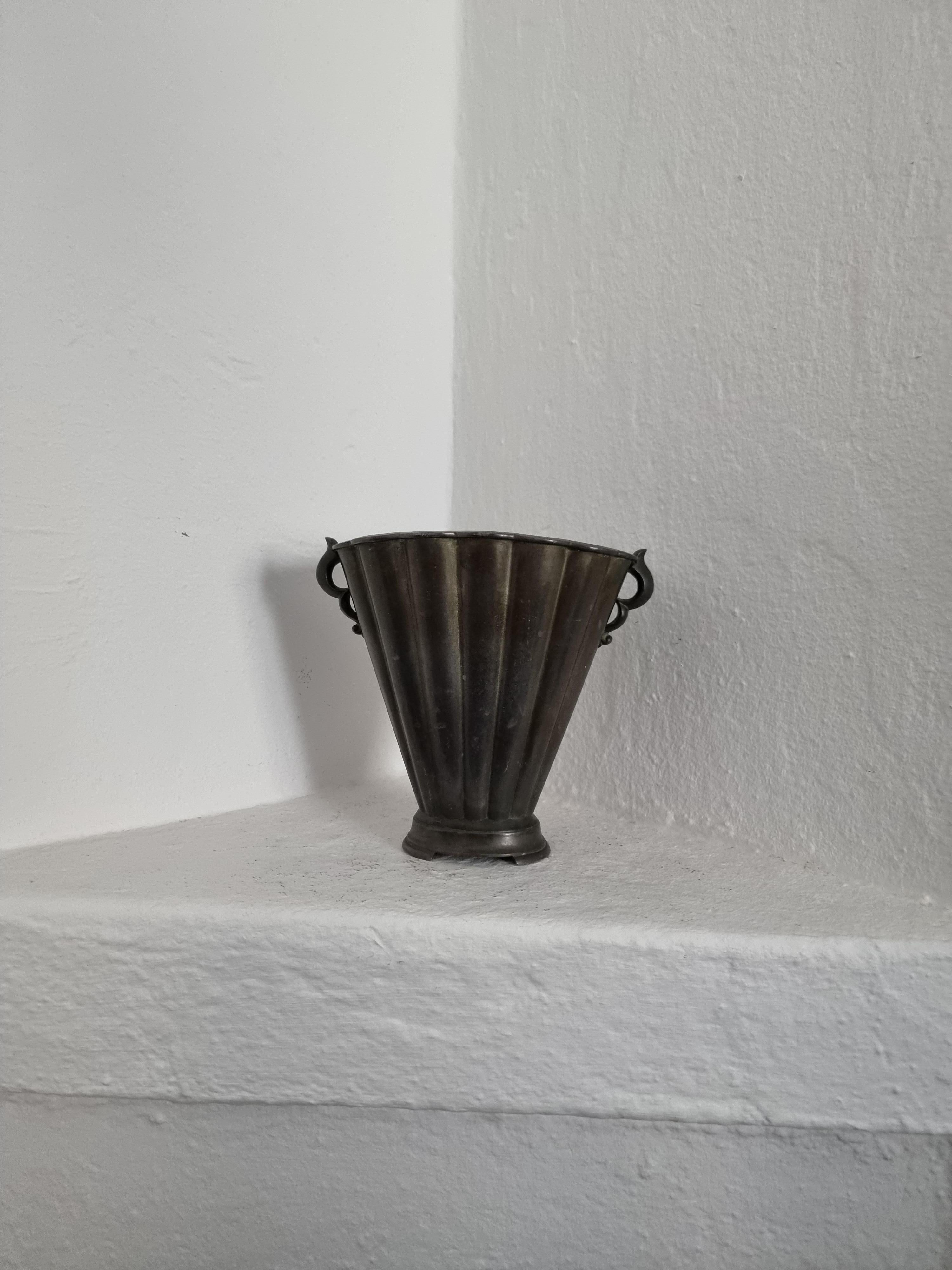 Metal Just Andersen,  vase in Discometal, Denmark 1930s / Danish Grace For Sale
