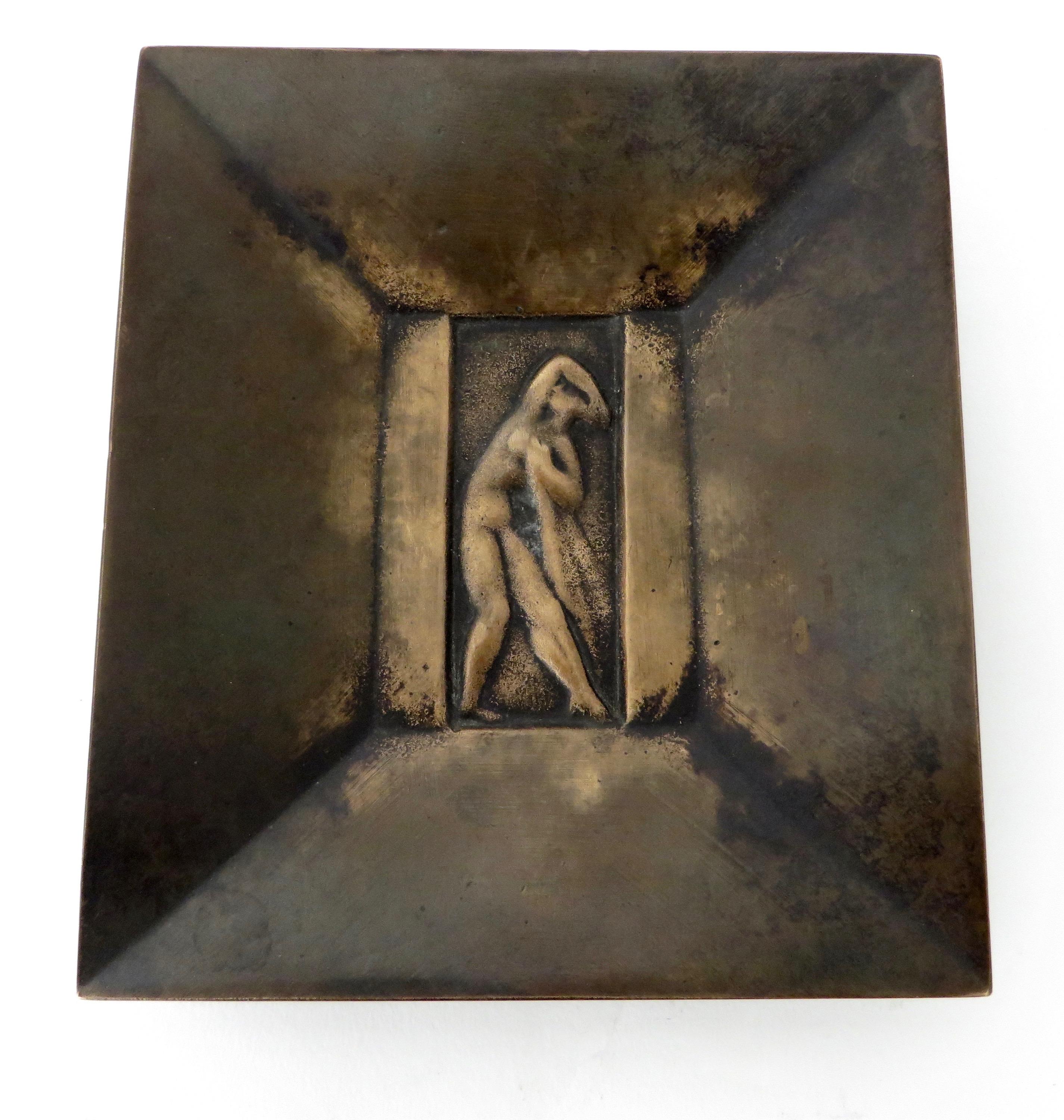 Just Anderson for GAB Swedish Art Deco Bronze Dish with Figure 7