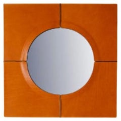 Just Another Day Square Wall Mirror with Faux Leather Frame by Oscar Maschera