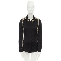 JUST CAVALLI 100% silk black leopard  button front shirt IT40 S