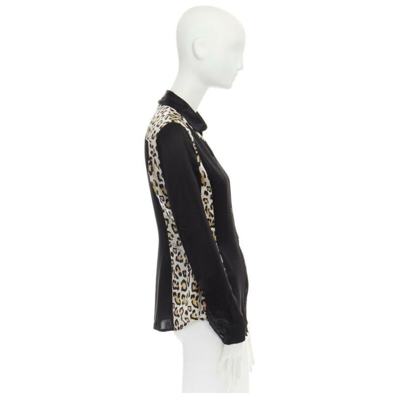 JUST CAVALLI 100% silk black leopard  button front shirt IT40 S In Good Condition For Sale In Hong Kong, NT