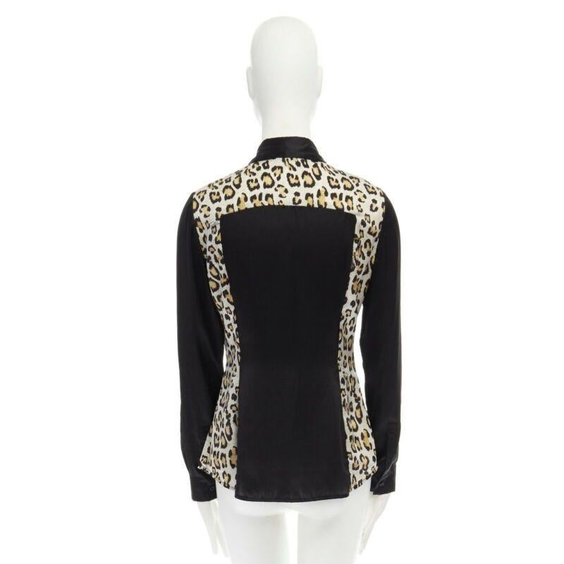 Women's JUST CAVALLI 100% silk black leopard  button front shirt IT40 S For Sale