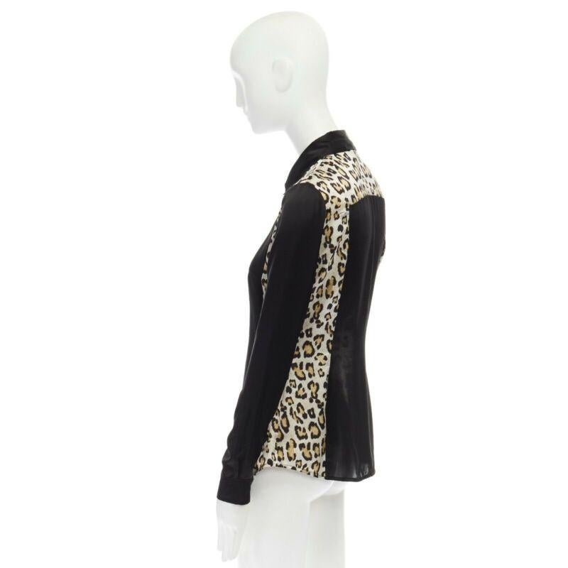 JUST CAVALLI 100% silk black leopard  button front shirt IT40 S For Sale 1