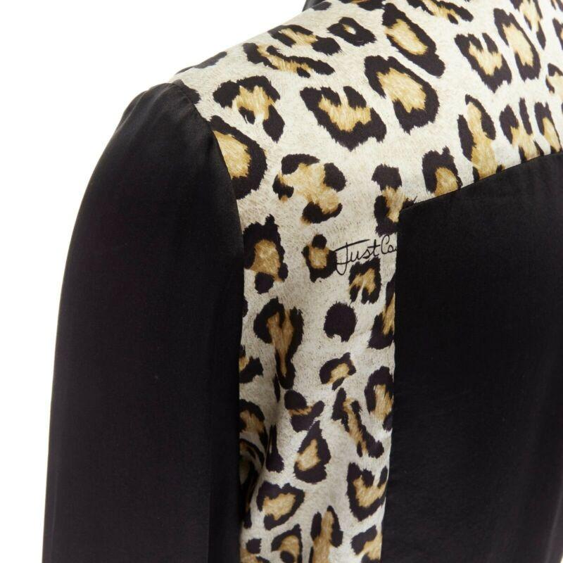 JUST CAVALLI 100% silk black leopard  button front shirt IT40 S For Sale 3