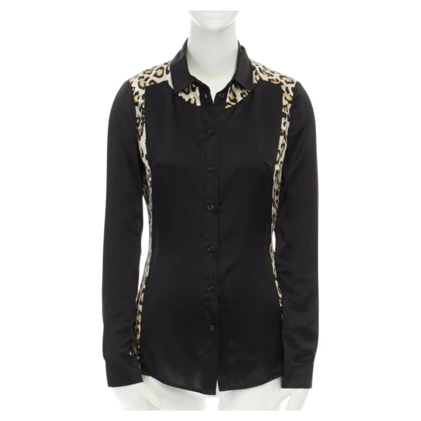 JUST CAVALLI 100% silk black leopard  button front shirt IT40 S