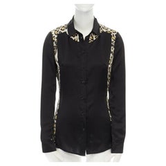 Just Cavalli 100% seta nera leopardata  camicia con bottoni IT40 S