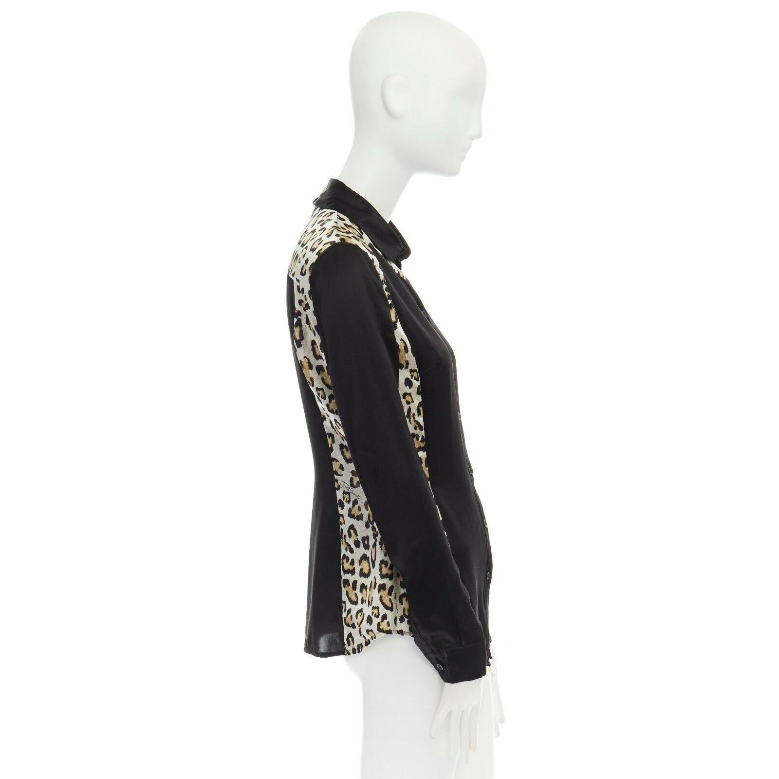 Black JUST CAVALLI 100% silk black leopard colorblocked button front shirt IT40 S For Sale