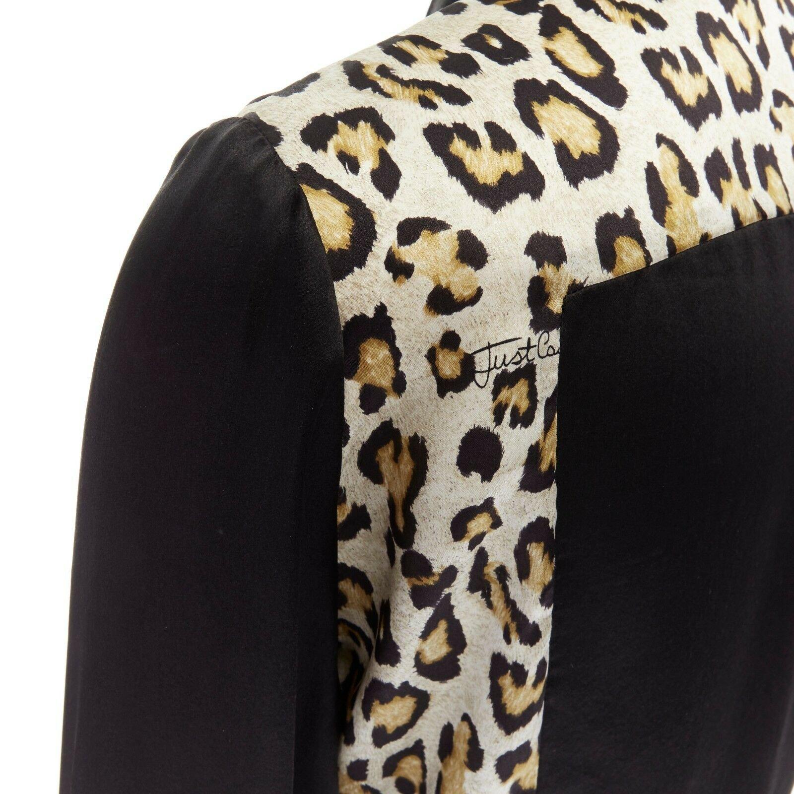 JUST CAVALLI 100% silk black leopard colorblocked button front shirt IT40 S For Sale 2