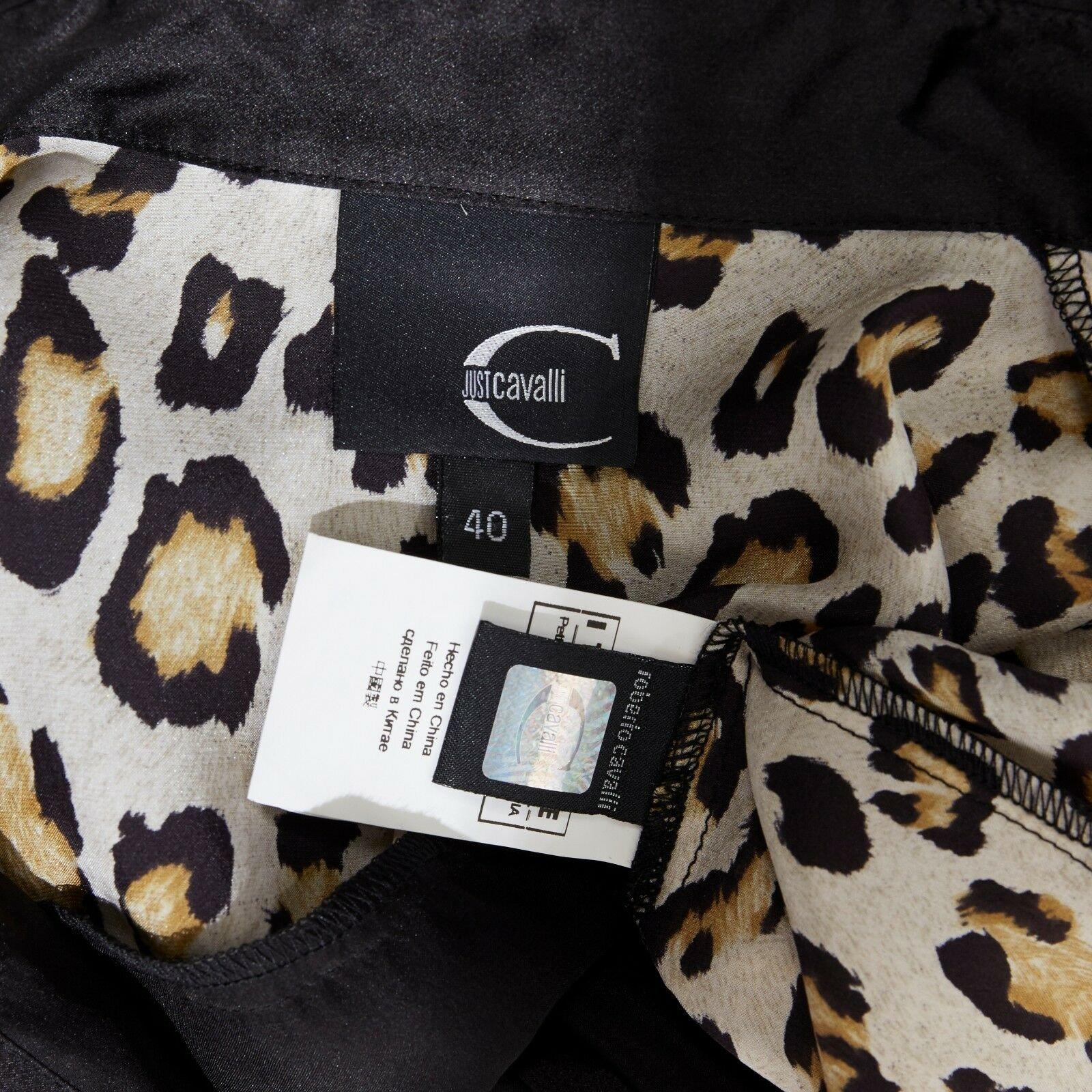JUST CAVALLI 100% silk black leopard colorblocked button front shirt IT40 S For Sale 3