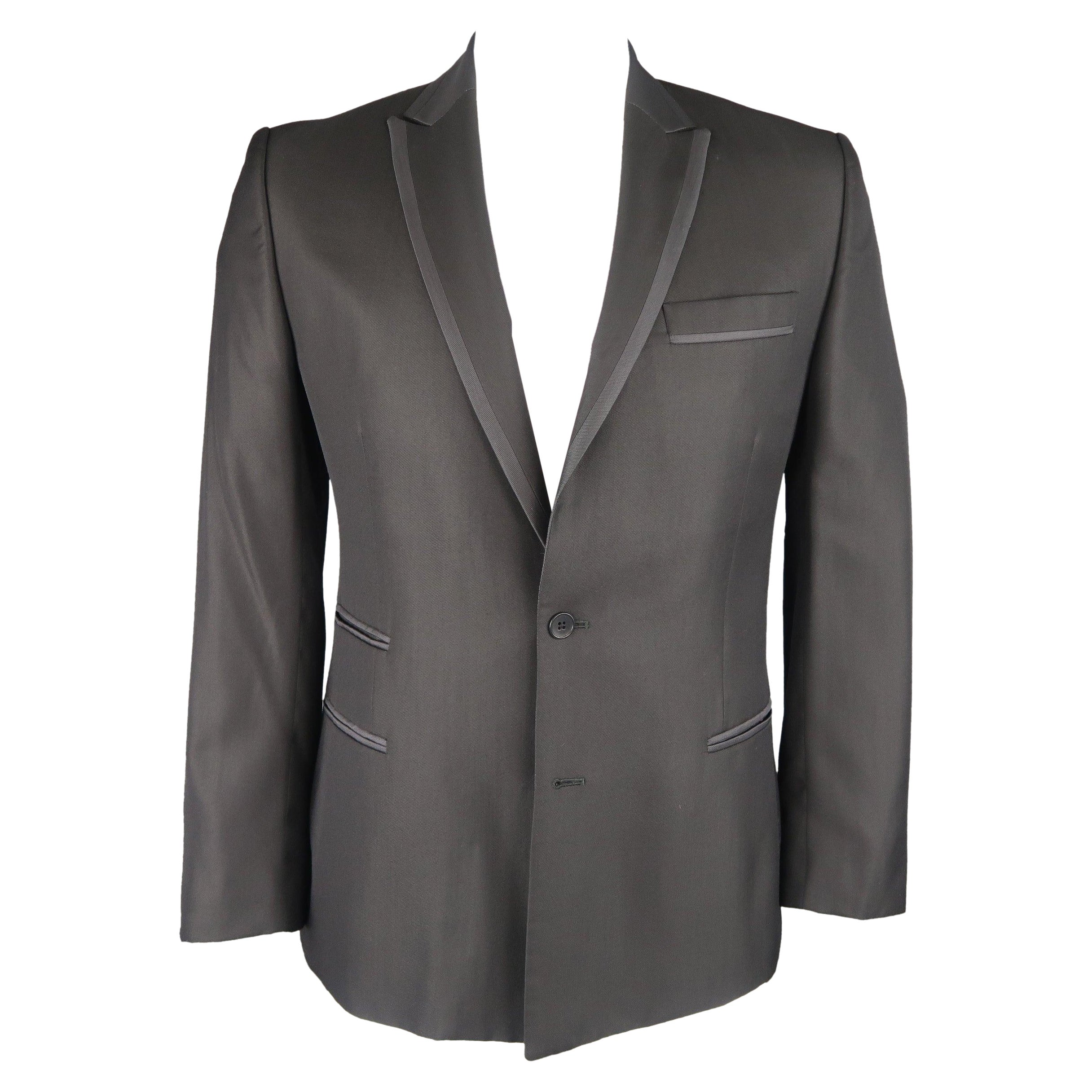 Just Cavalli 42 Noir Laine mélangée Satin Piping Peak Lapel Sport Coat Jacket