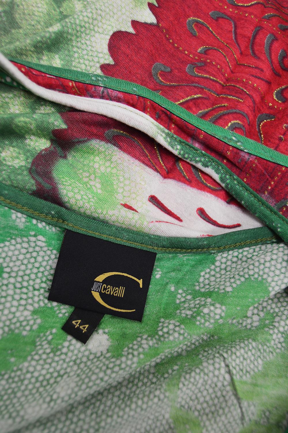 Just Cavalli Asian Long Cut Out Kimono Sleeve Green Modal Jersey Top  4