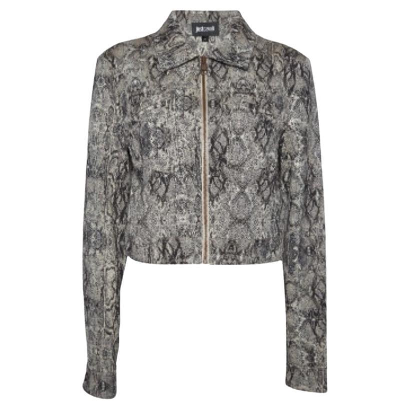 Just Cavalli Veste croisée en coton beige à motif animalier M. en vente