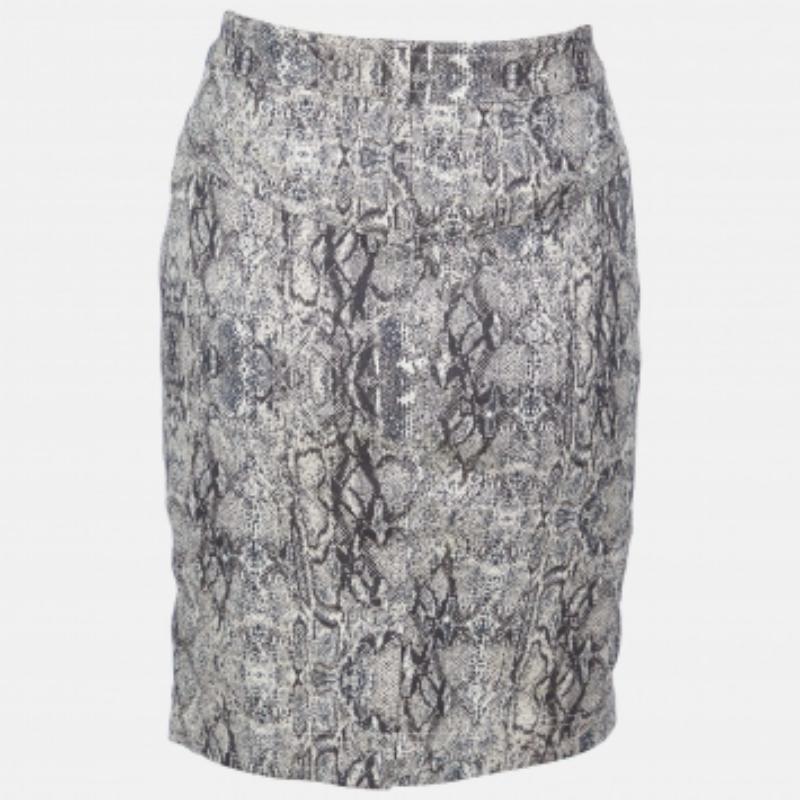 Just Cavalli Falda Ajustada de Algodón con Estampado de Animales Beige S en Bueno estado para la venta en Dubai, Al Qouz 2