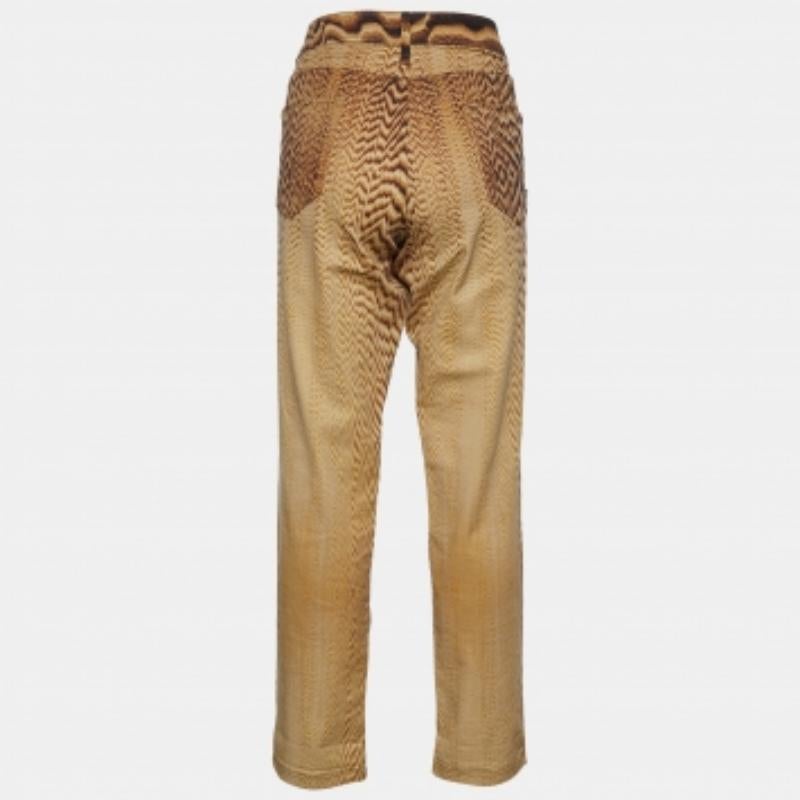 Just Cavalli Vaqueros rectos de algodón beige con estampado animal XL Cintura 38 Beige en venta