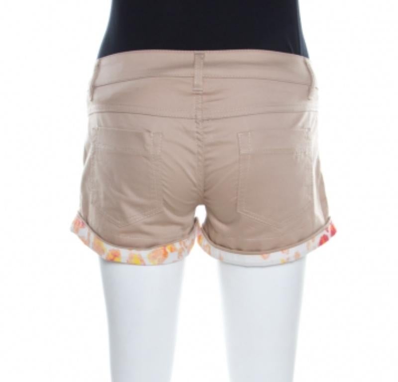 Juste Cavalli  Mini-short en coton extensible beige à bordures contrastées S Pour femmes en vente