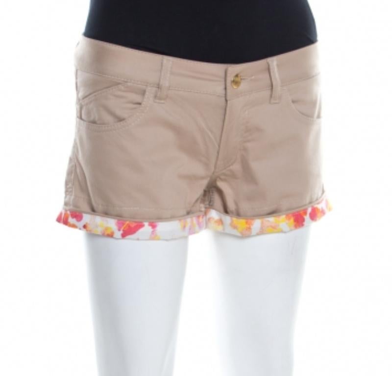 Juste Cavalli  Mini-short en coton extensible beige à bordures contrastées S en vente 1