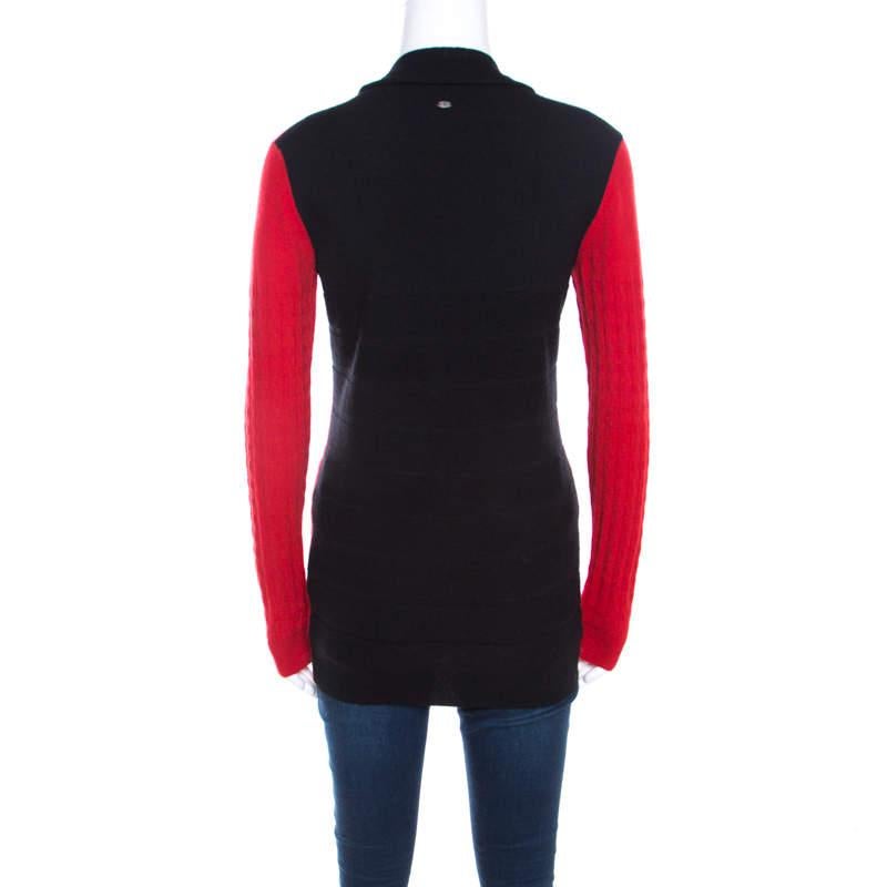 Red Just Cavalli Bicolor Textured Knit Wool Button Front Cardigan XS
