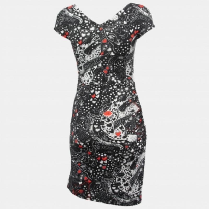 Women's Just Cavalli Black  All-Over Print Stretch Nylon Mini Dress M For Sale