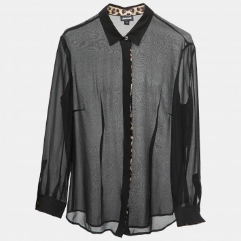 Just Cavalli Black Chiffon Button Front Sheer Shirt Blouse M In Good Condition For Sale In Dubai, Al Qouz 2