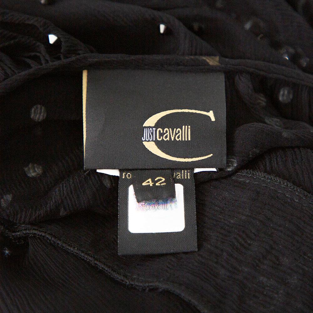 Just Cavalli Black Chiffon Stud Embellished Ruffled Blouse M In Good Condition In Dubai, Al Qouz 2