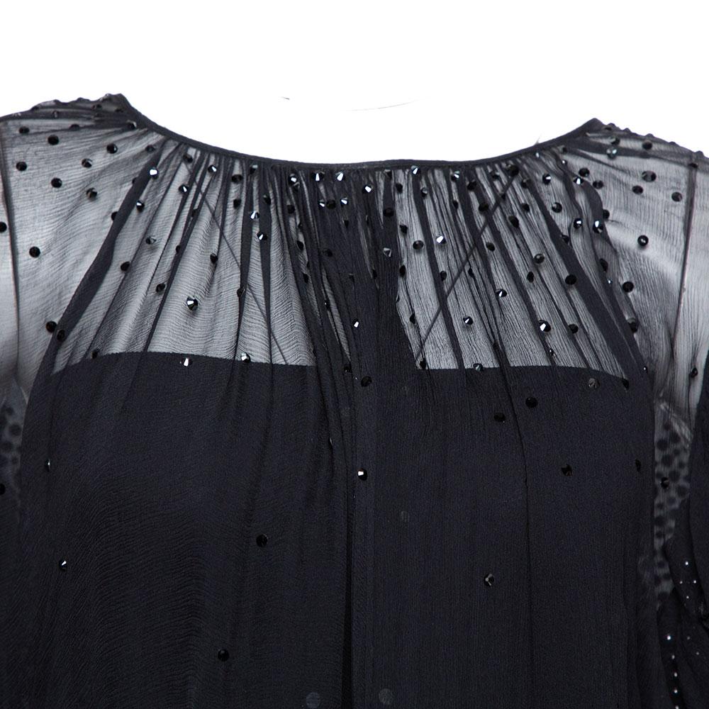 Women's Just Cavalli Black Chiffon Stud Embellished Ruffled Blouse M