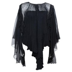 Just Cavalli Black Chiffon Stud Embellished Ruffled Blouse M