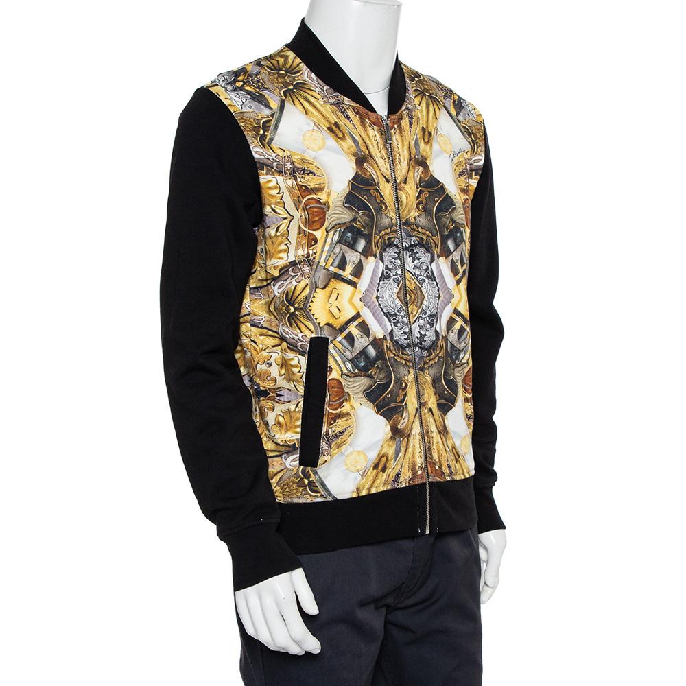 Just Cavalli Black Cotton Duel Print Fleece Zip Jacket S In Good Condition In Dubai, Al Qouz 2