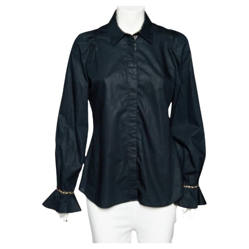 Just Cavalli Black Cotton Leopard Print Trim Button Front Shirt L