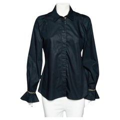 Just Cavalli - Camicia in cotone nero con stampa leopardo e bottoni sul davanti L.L.A.