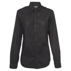 Just Cavalli Schwarzes Hemd mit Knopfleiste aus Baumwolle mit Nietenbesatz L