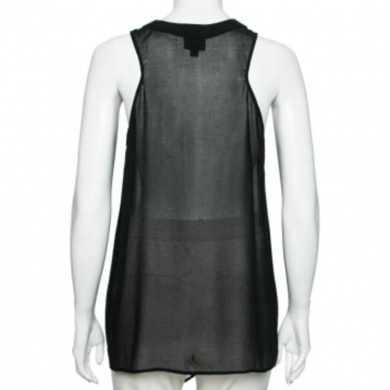 Just Cavalli Schwarzer Krepp plissiert vorne Krawatte Detail ärmelloses Top M im Angebot 2