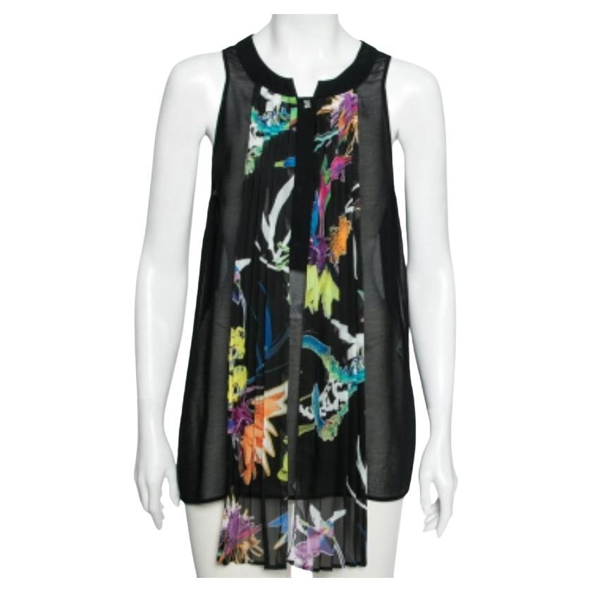 Just Cavalli Schwarzer Krepp plissiert vorne Krawatte Detail ärmelloses Top M im Angebot