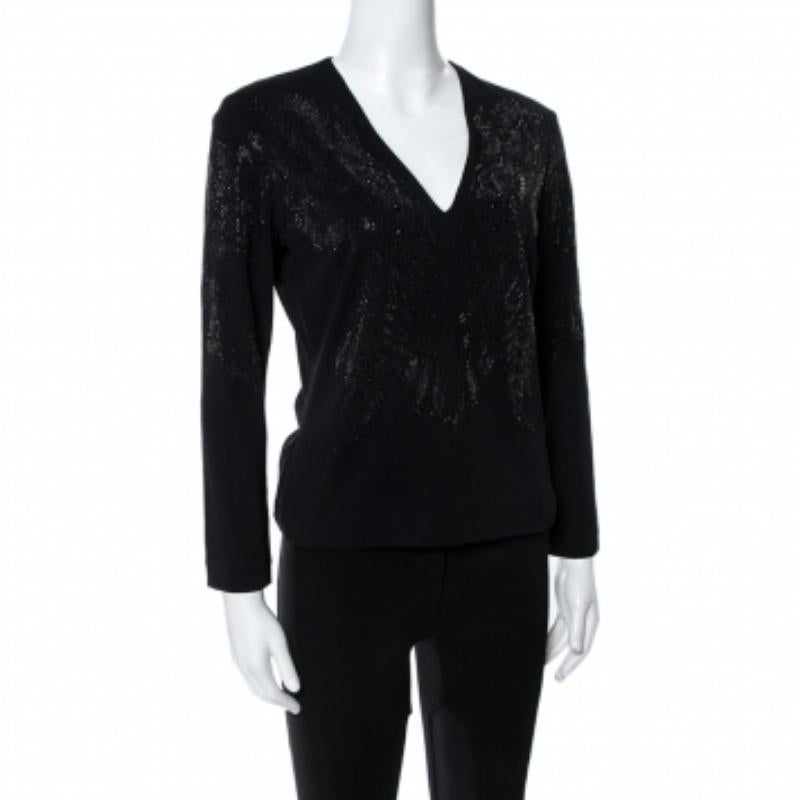 Just Cavalli Black Crystal Embellished Long Sleeve Top L For Sale 1