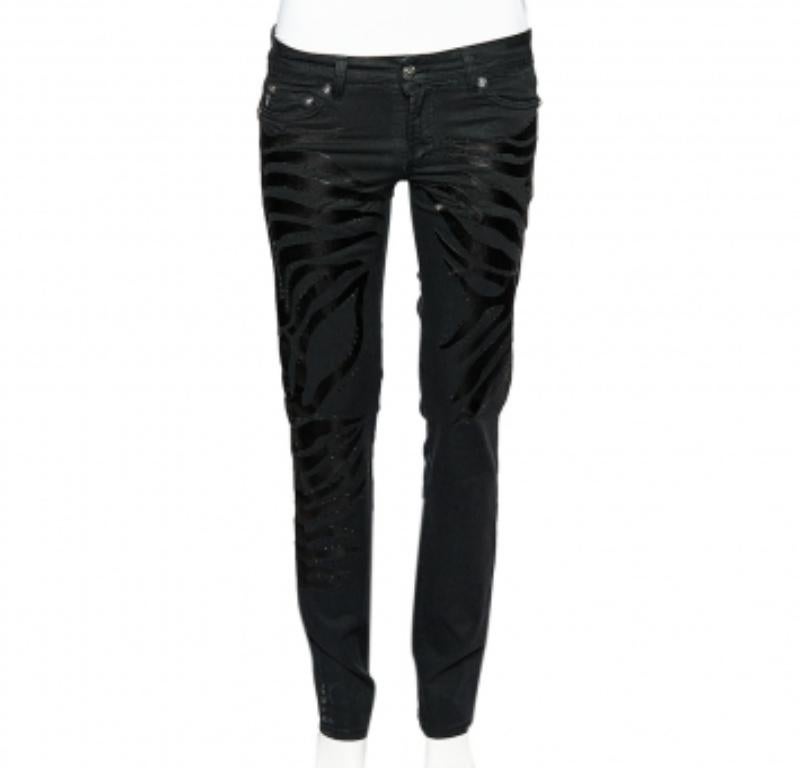  Just Cavalli Jean slim en denim noir orné de cristaux M Pour femmes 