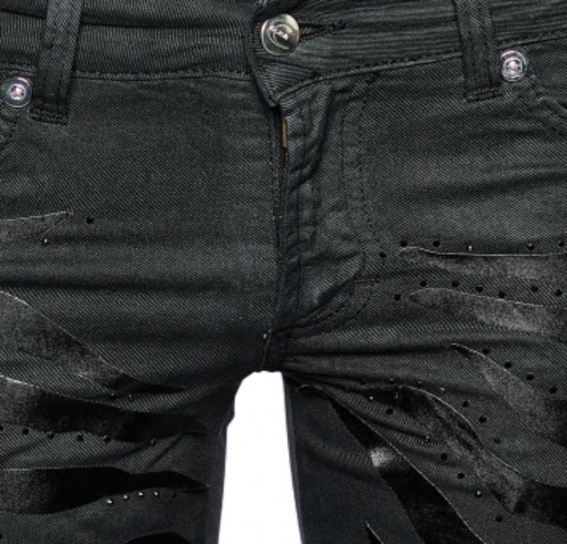 Just Cavalli Jean slim en denim noir orné de cristaux M 1